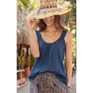 Sundance Kaelie Ruffle Camisole Top Women XS Blue Resort Beach Travel Boho Gauze